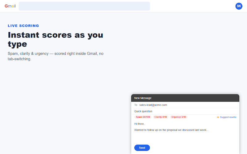 EmailSubjectScore Pro on Chrome Web Store — real-time subject line scoring for Gmail