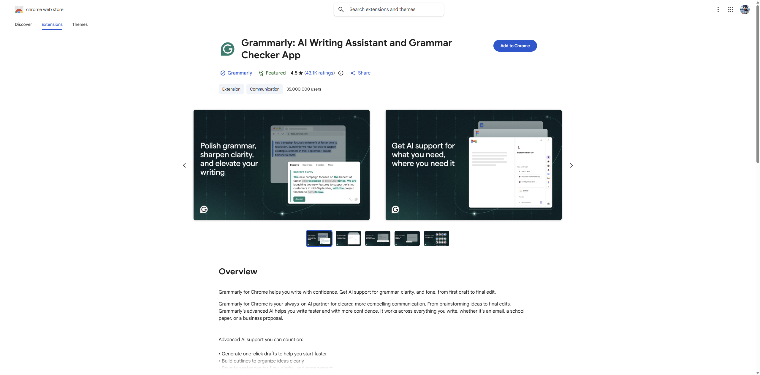 Grammarly on Chrome Web Store