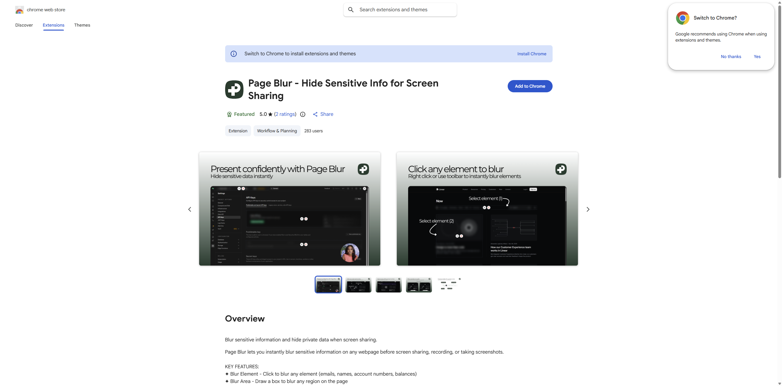 Page Blur extension on Chrome Web Store — generic blur for any website