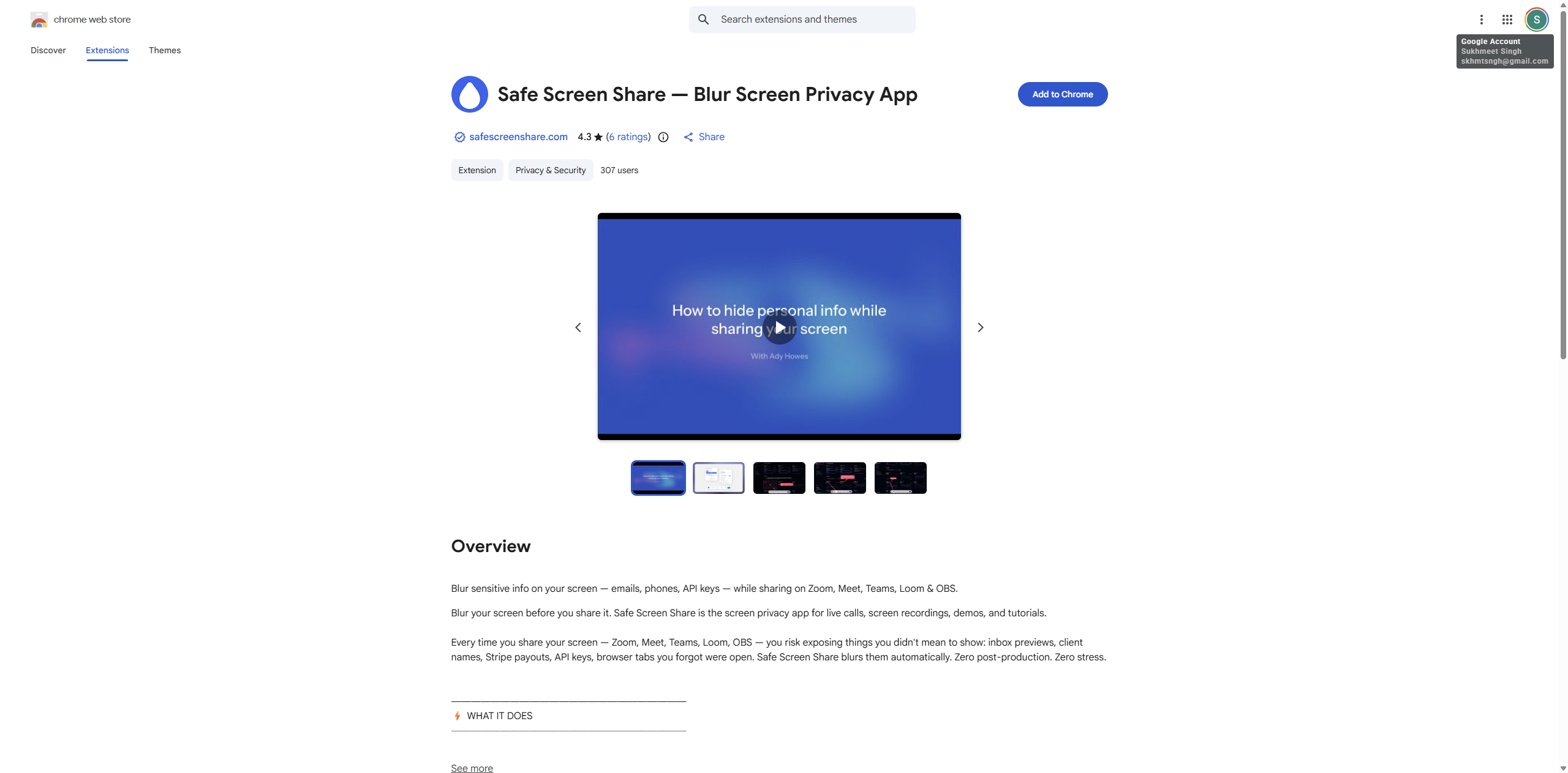 Safe Screen Share extension on Chrome Web Store