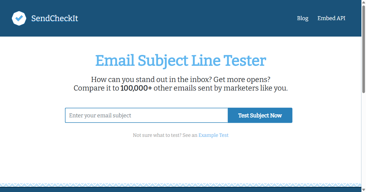 SendCheckIt email subject line tester — paste your subject line and get a score out of 100