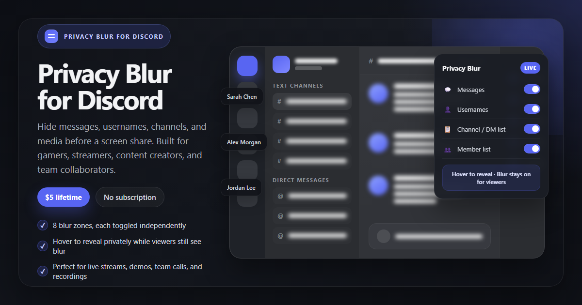 Privacy Blur for Discord hiding messages and usernames during screen sharing