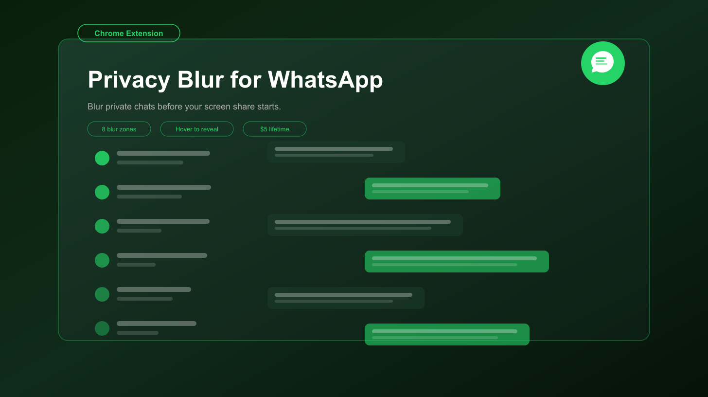 Privacy Blur for WhatsApp hiding chats during screen sharing